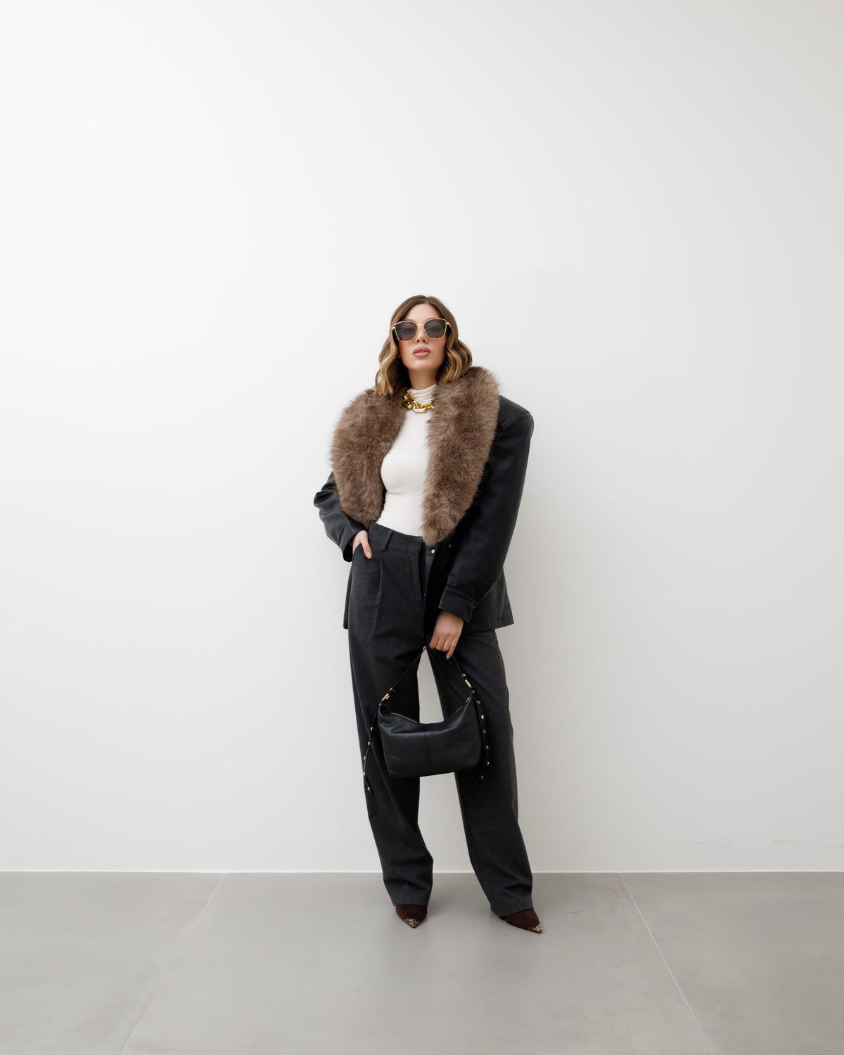 Giacca in finta pelle con eco-fur - PU12317