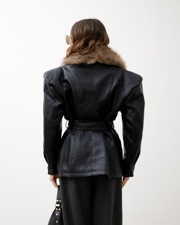 Giacca in finta pelle con eco-fur - PU12317