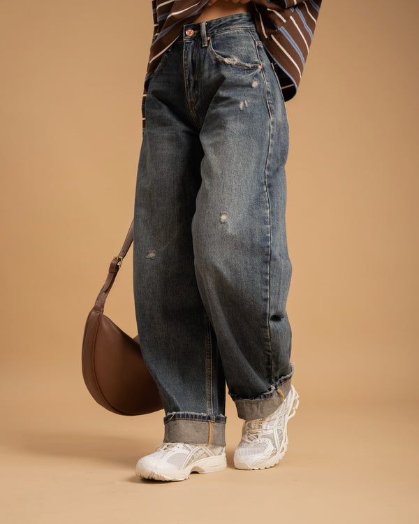 Jeans ballon con piega - H5780