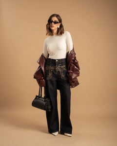 Jeans ampi con ricami - H5927