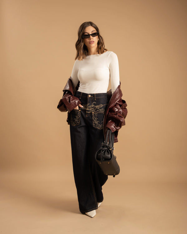 Jeans ampi con ricami - H5927