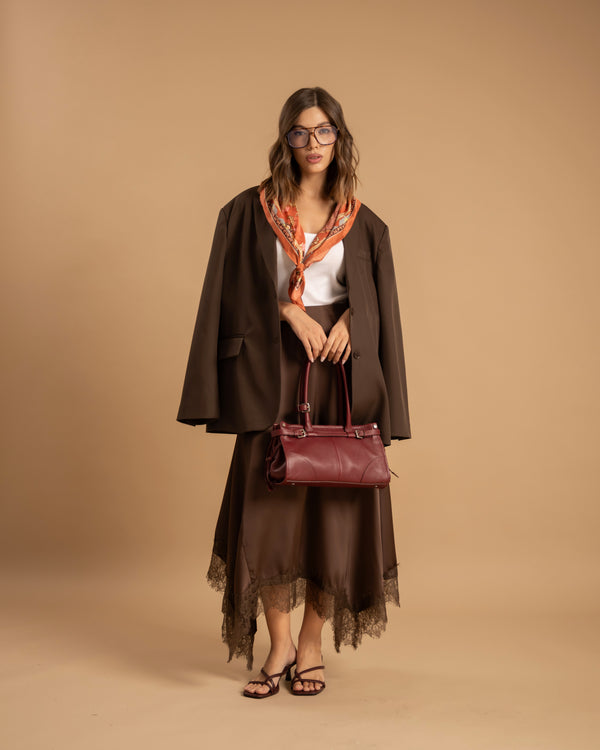 Gonna satin e pizzo MARRONE - 9793
