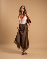 Gonna satin e pizzo MARRONE - 9793