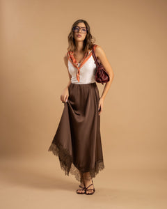 Gonna satin e pizzo MARRONE - 9793