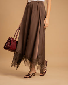 Gonna satin e pizzo MARRONE - 9793