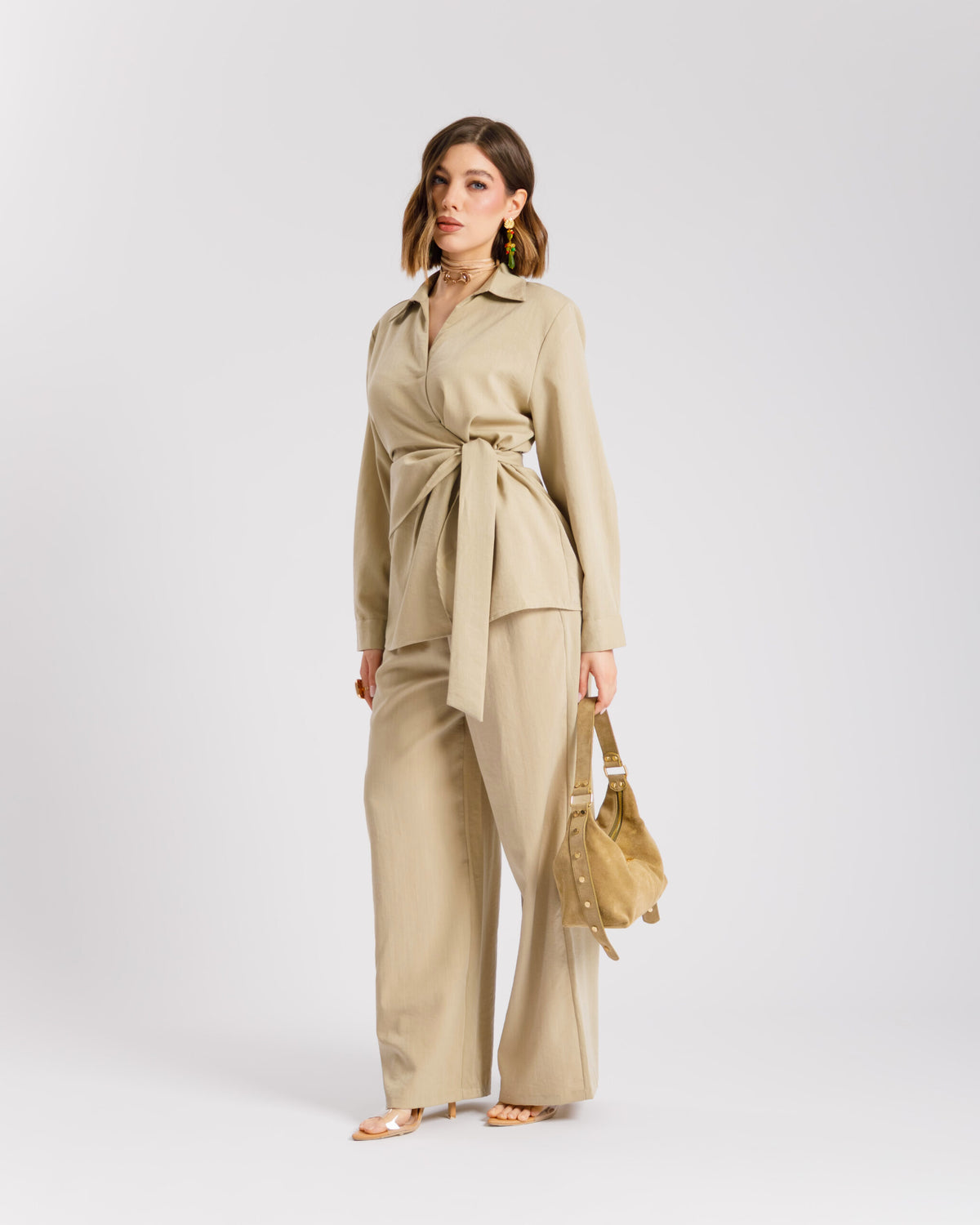 Coord set con camicia da annodare - PF531