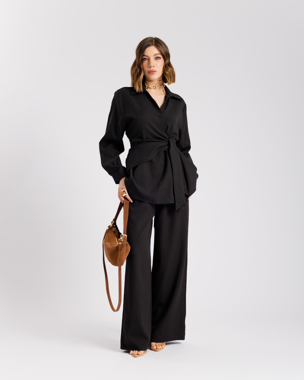 Coord set con camicia da annodare - PF531