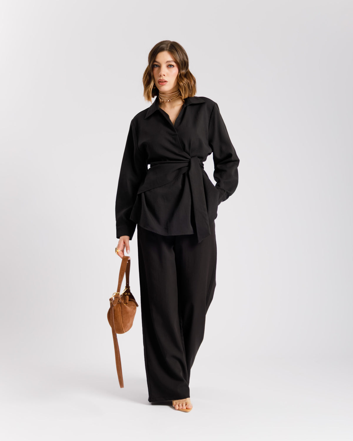 Coord set con camicia da annodare - PF531
