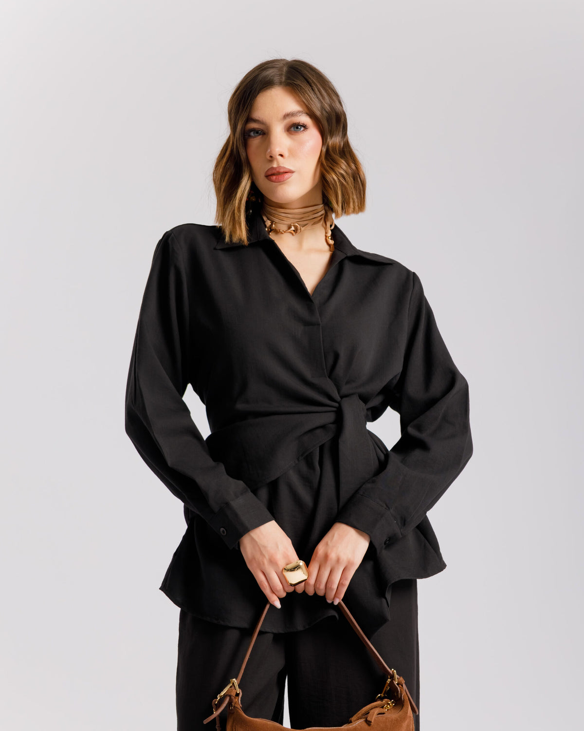 Coord set con camicia da annodare - PF531