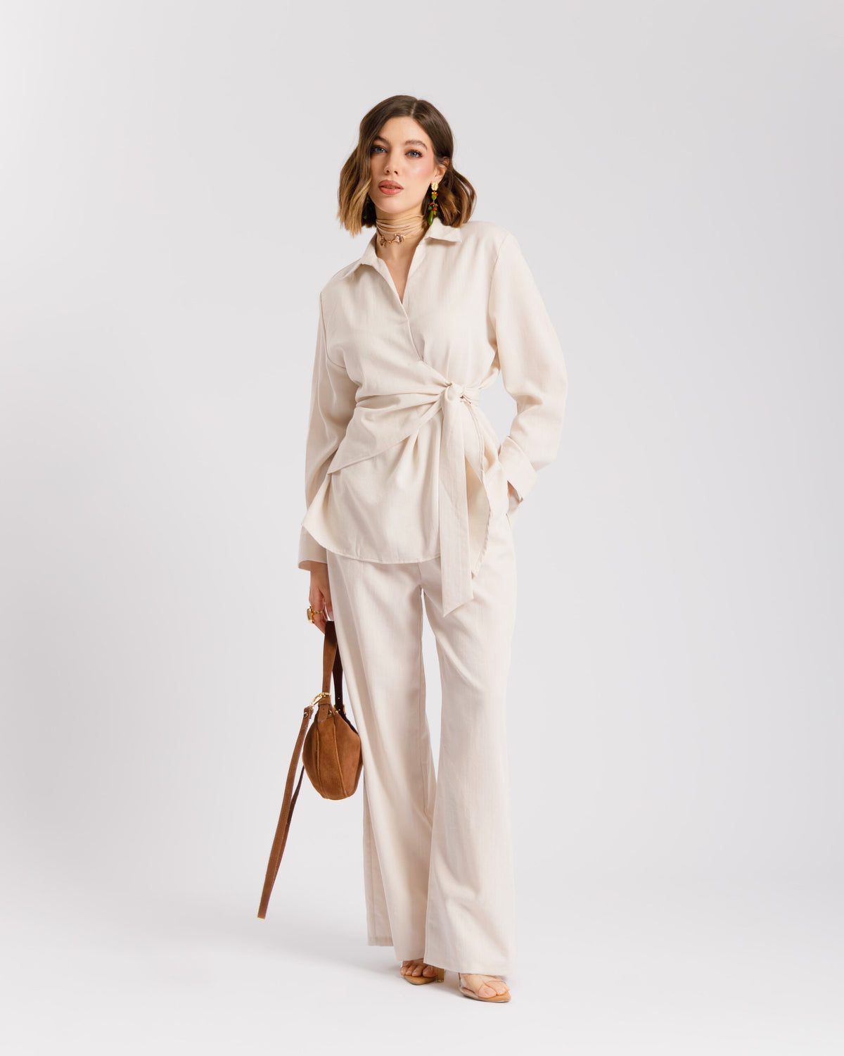 Coord set con camicia da annodare - PF531