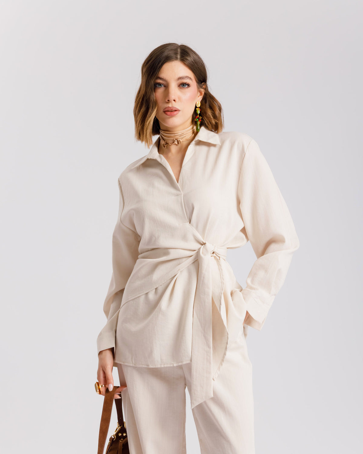 Coord set con camicia da annodare - PF531