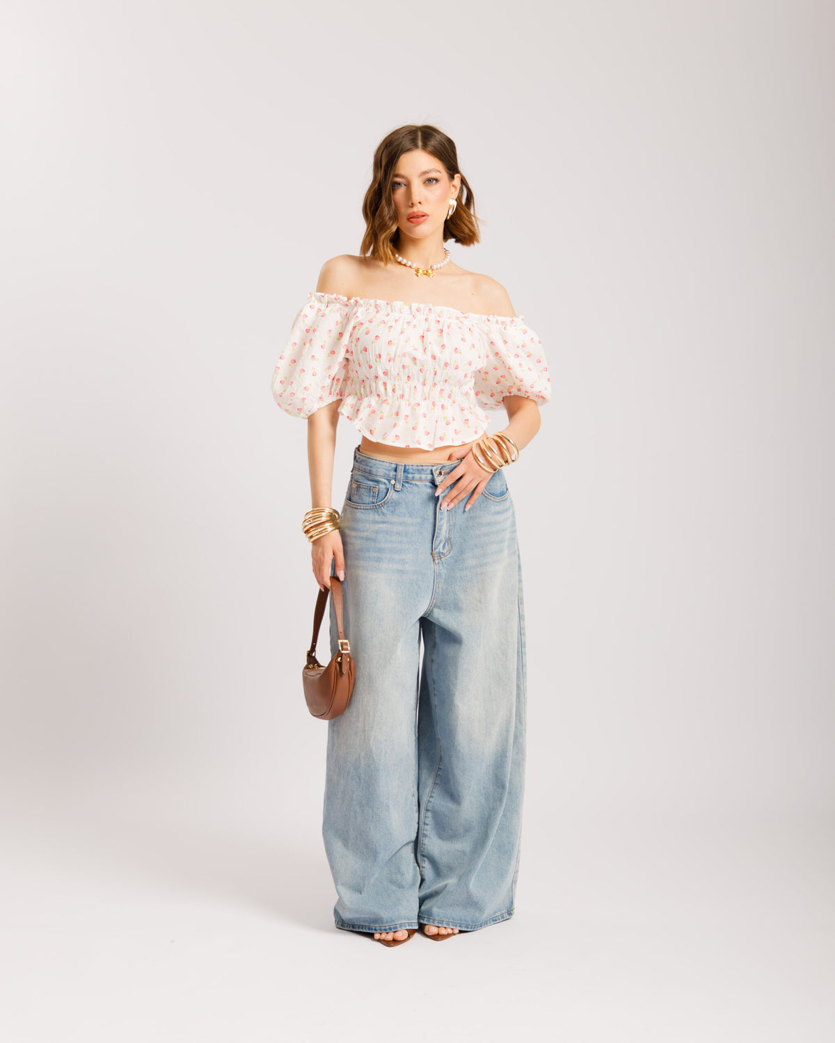 Top in cotone microfiori - H15651