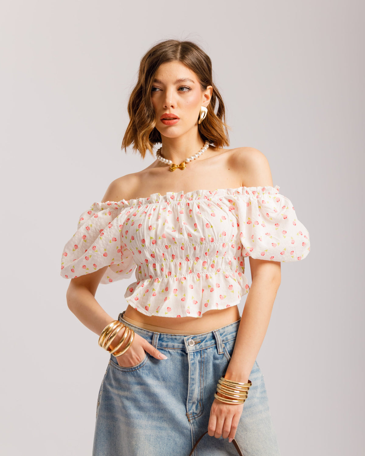 Top in cotone microfiori - H15651