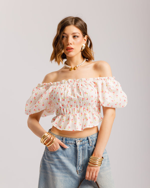 Top in cotone microfiori - H15651