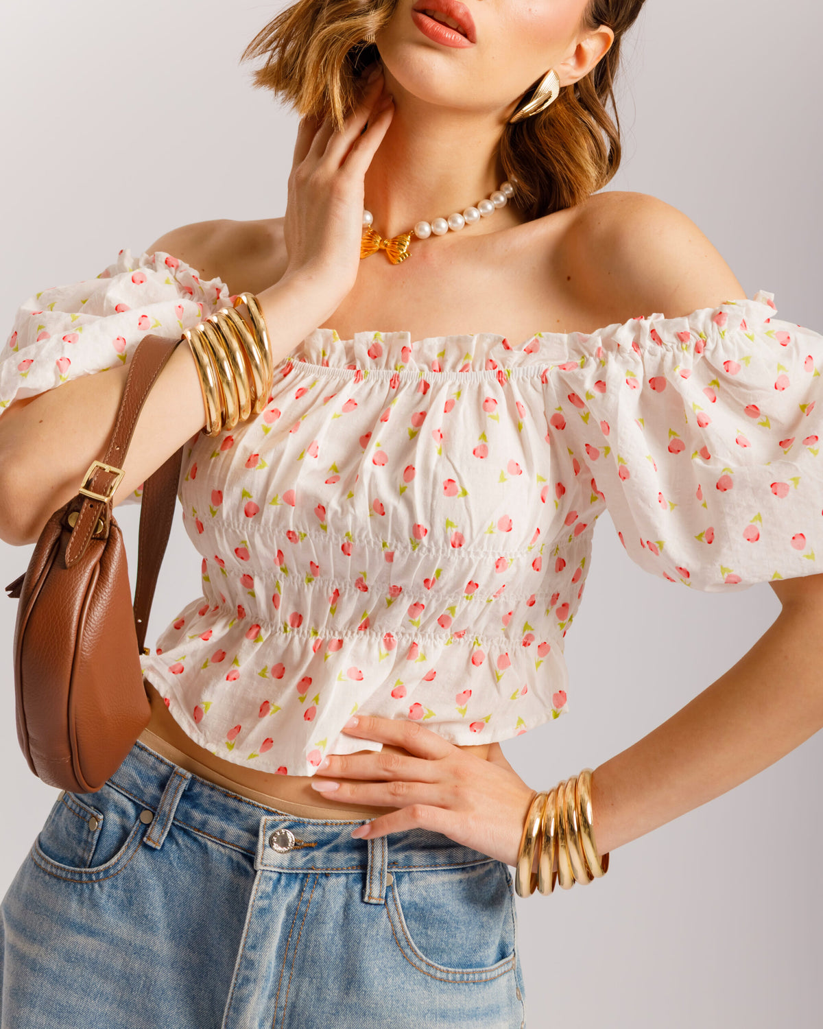 Top in cotone microfiori - H15651