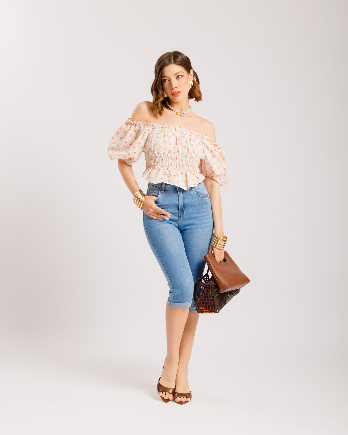 Top in cotone microfiori - H15651