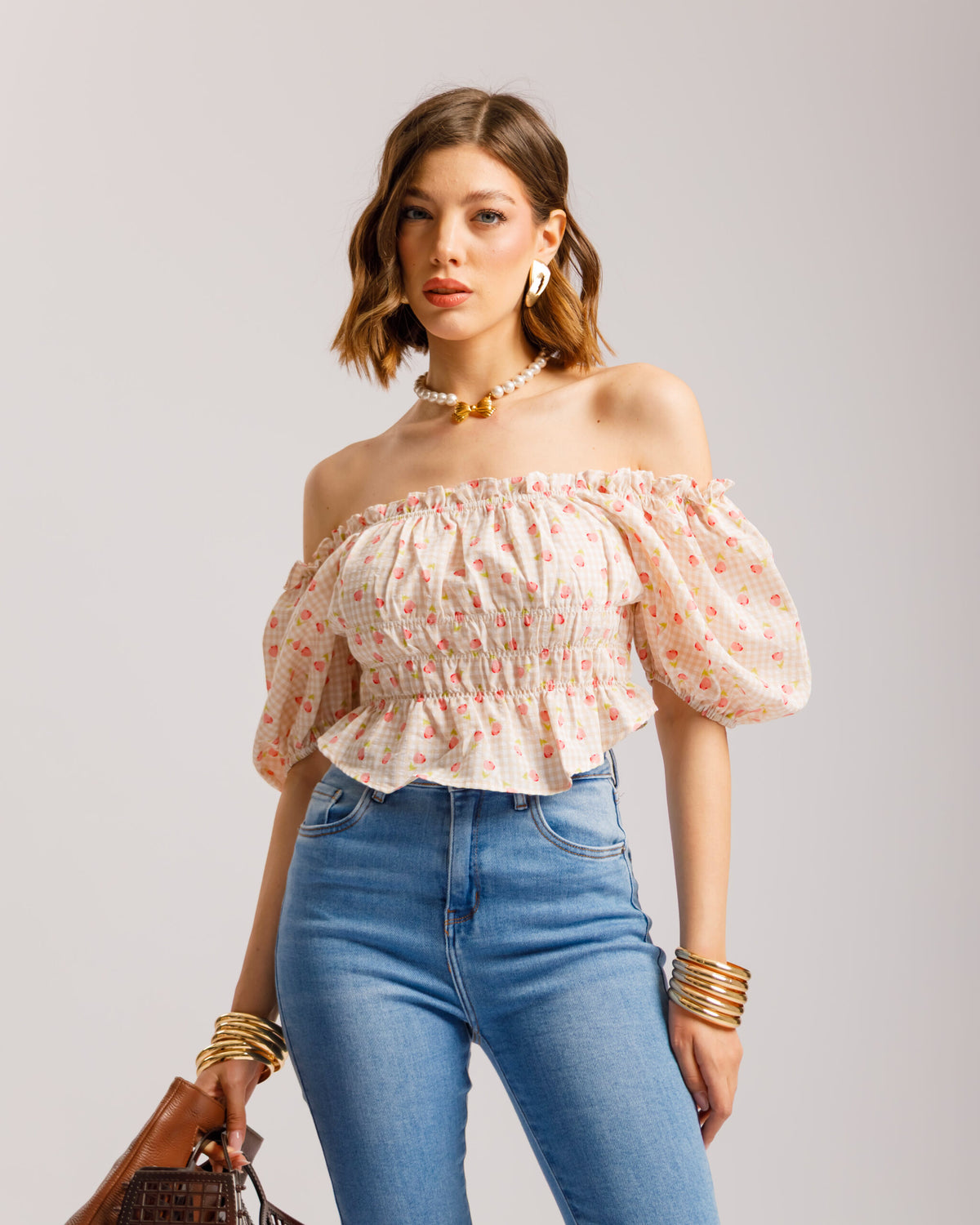Top in cotone microfiori - H15651