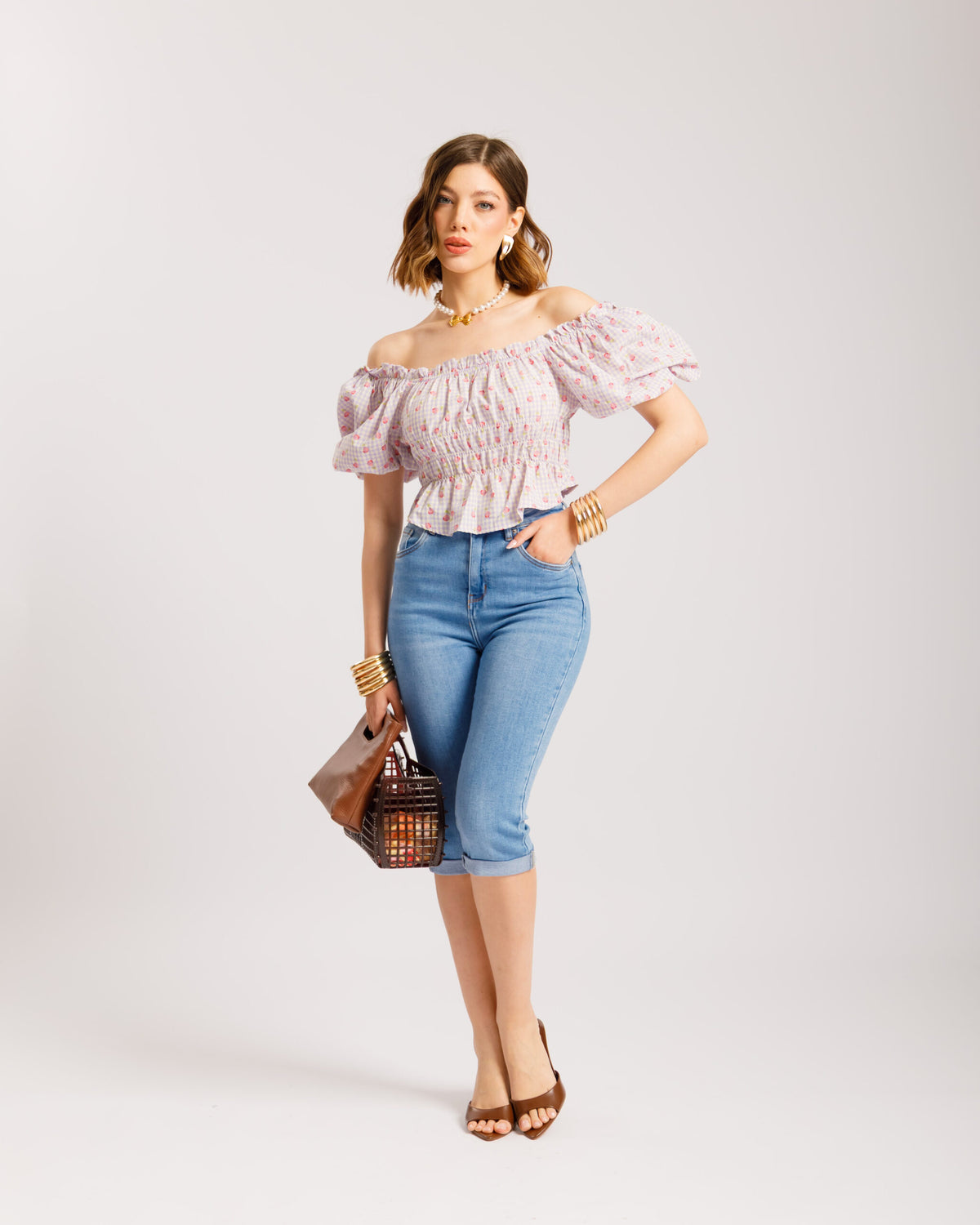Top in cotone microfiori - H15651