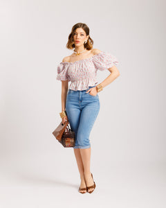 Top in cotone microfiori - H15651