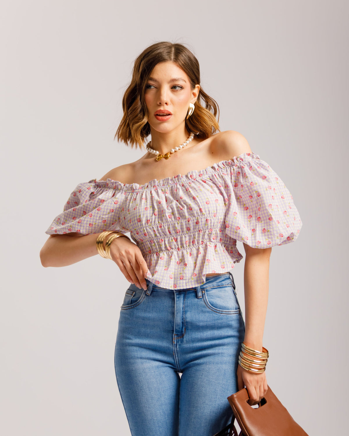 Top in cotone microfiori - H15651