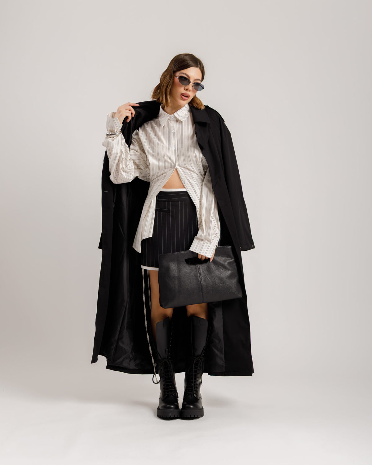Minigonna gessata con patta -  N13633 slct