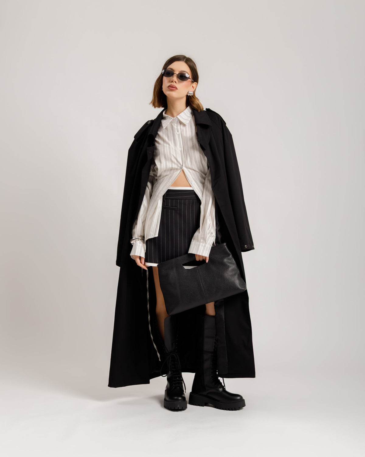 Minigonna gessata con patta -  N13633 slct