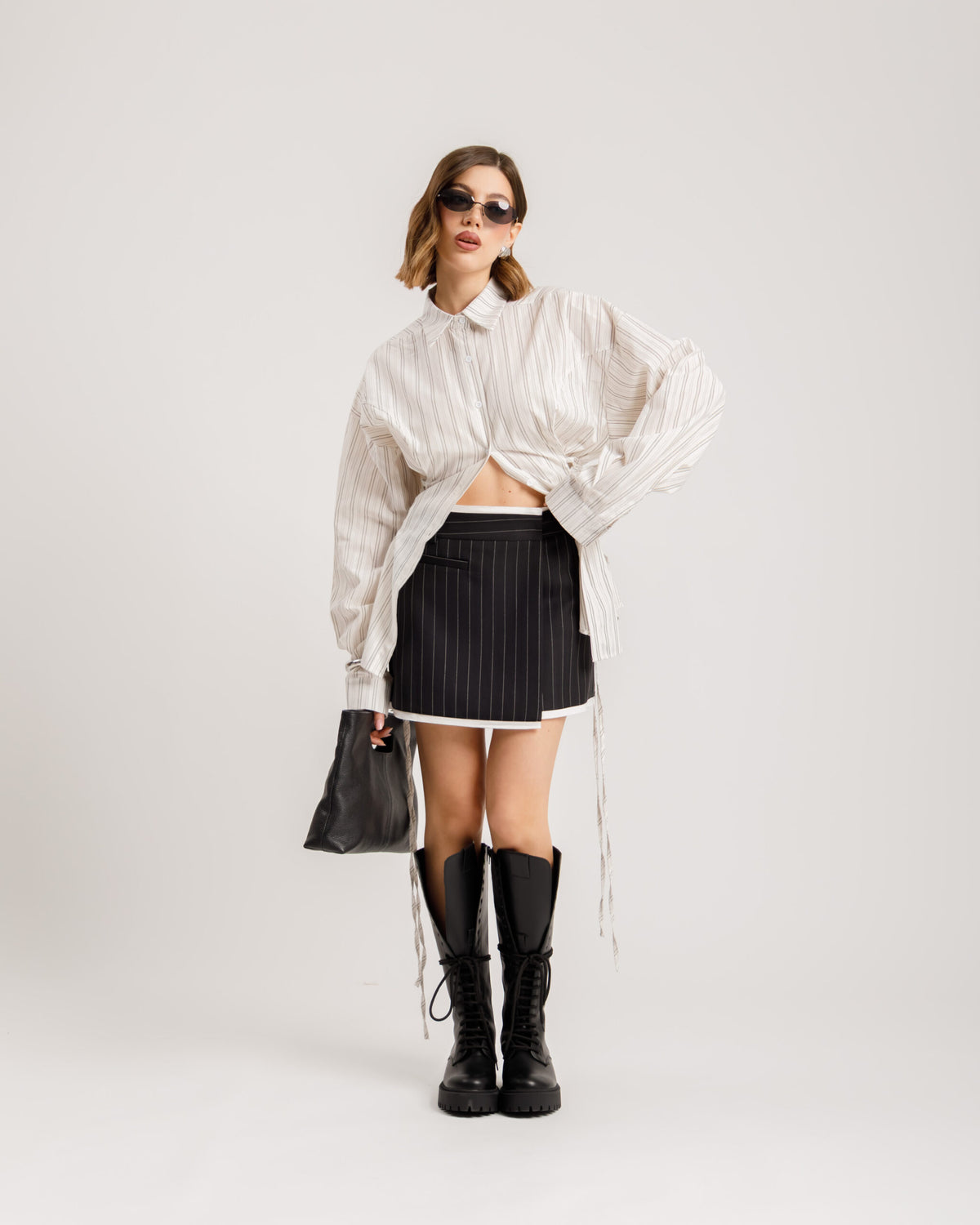 Minigonna gessata con patta -  N13633 slct