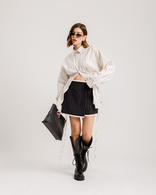 Minigonna gessata con patta -  N13633 slct