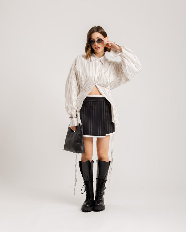 Minigonna gessata con patta -  N13633 slct
