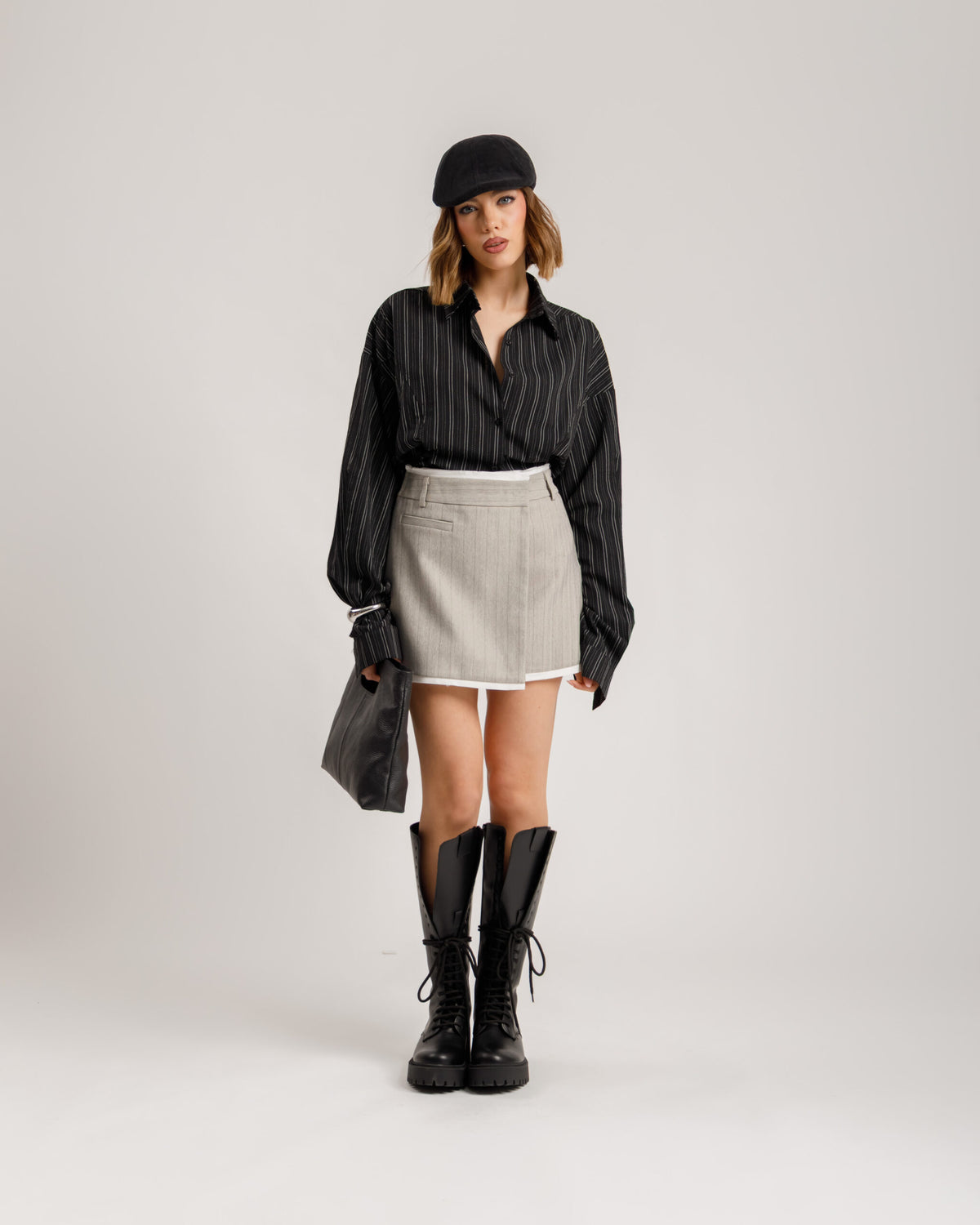 Minigonna gessata con patta -  N13633 slct