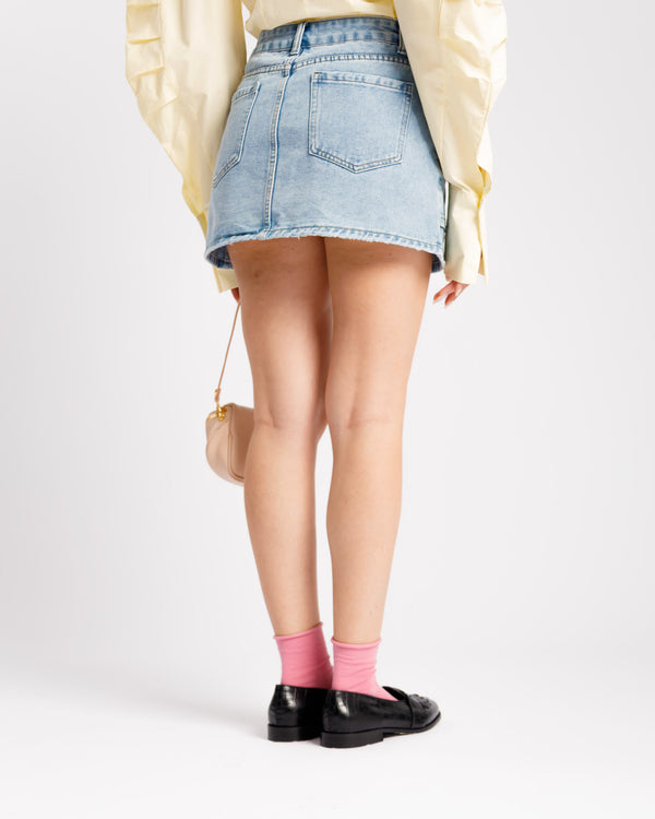 Minigonna shorts vita doppia BLU CHIARO - J13927