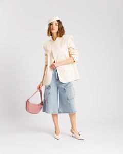 Blazer collo alto gessata PANNA - V15237