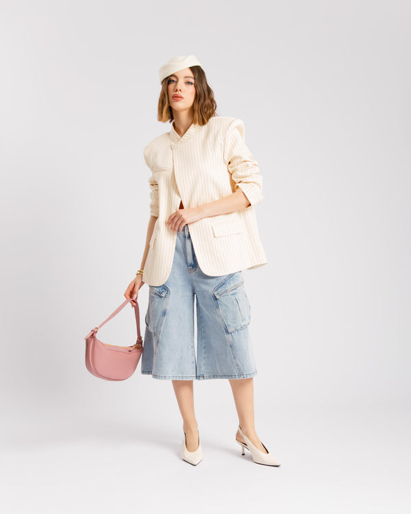 Blazer collo alto gessata PANNA - V15237
