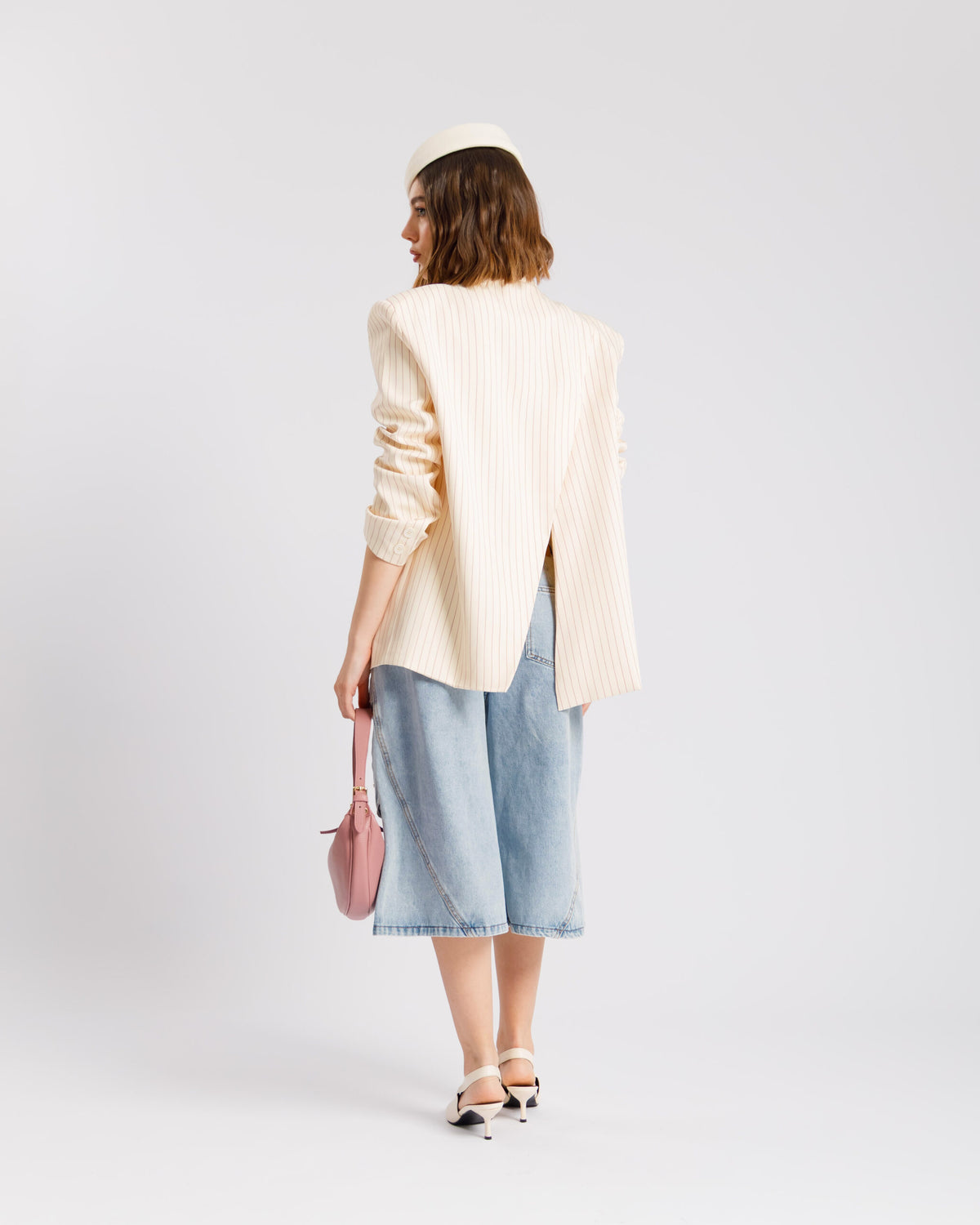 Blazer collo alto gessata PANNA - V15237