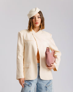 Blazer collo alto gessata PANNA - V15237