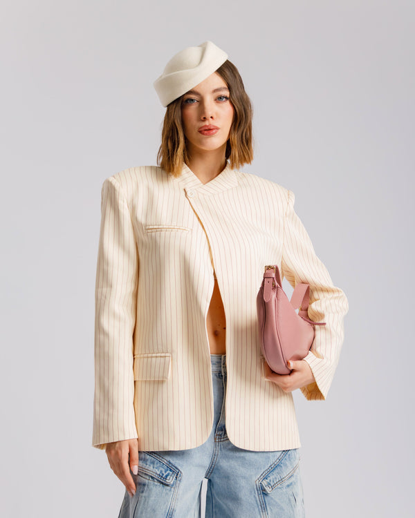 Blazer collo alto gessata PANNA - V15237