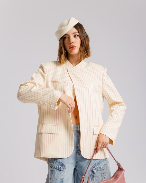Blazer collo alto gessata PANNA - V15237