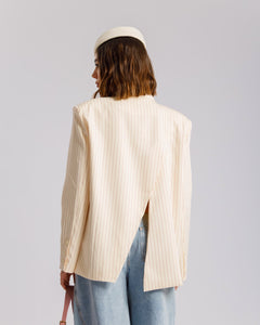 Blazer collo alto gessata PANNA - V15237