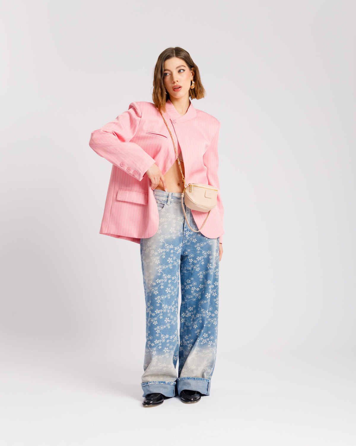 Jeans palazzo stampato BLU - P13385