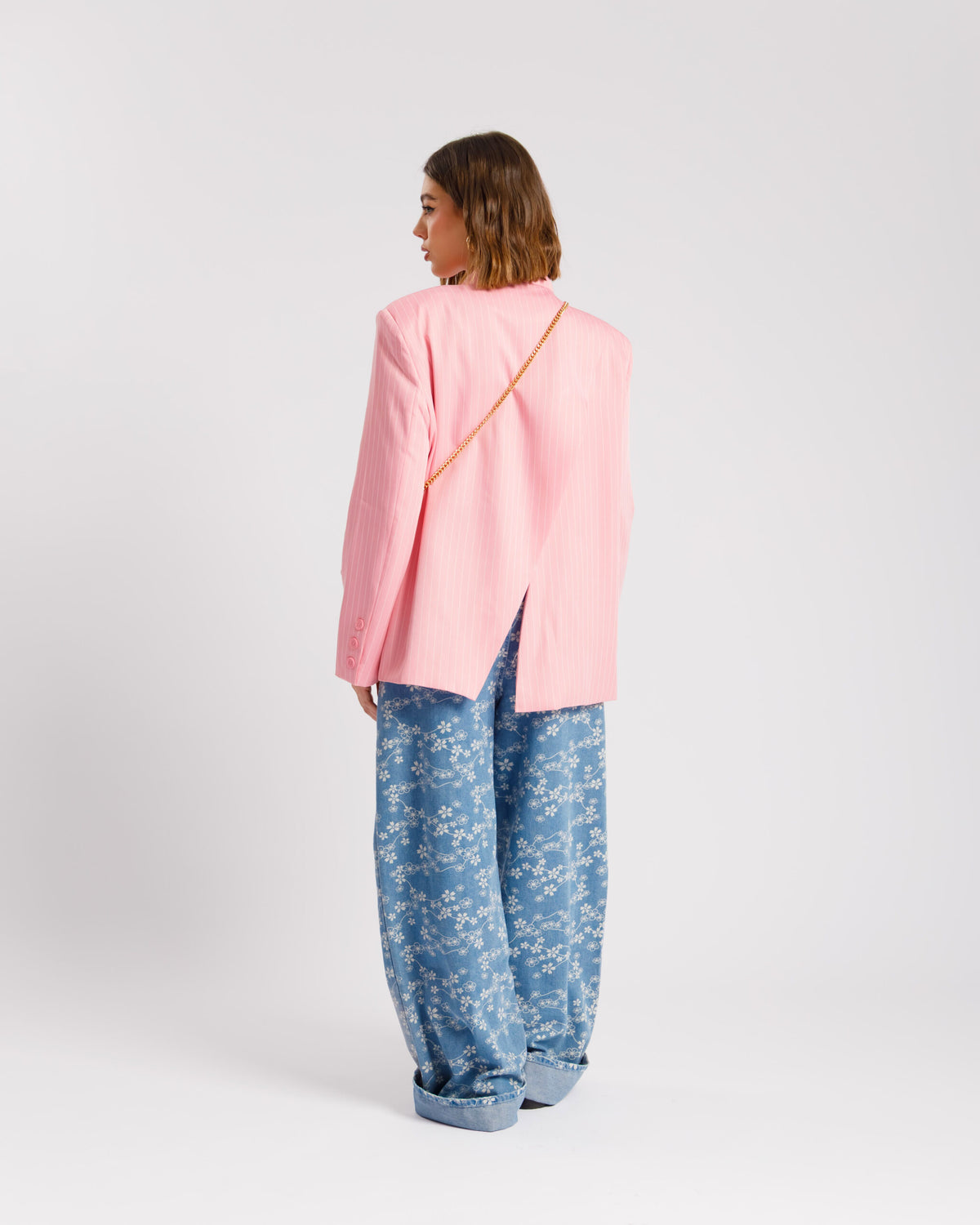 Blazer collo alto gessata ROSA - V15237