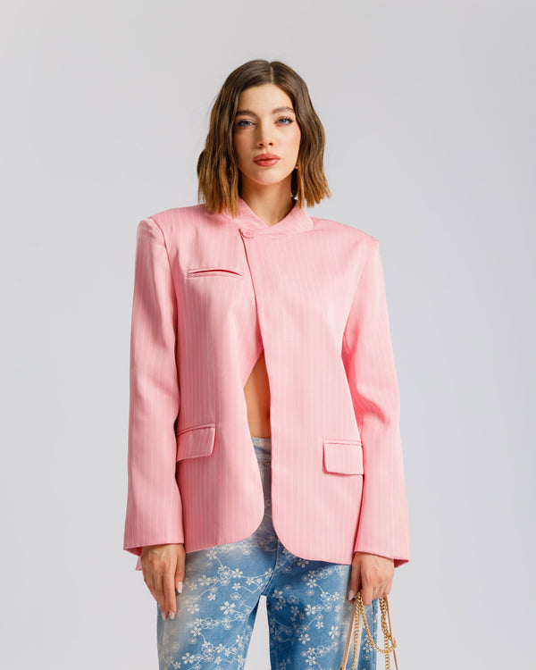 Blazer collo alto gessata ROSA - V15237