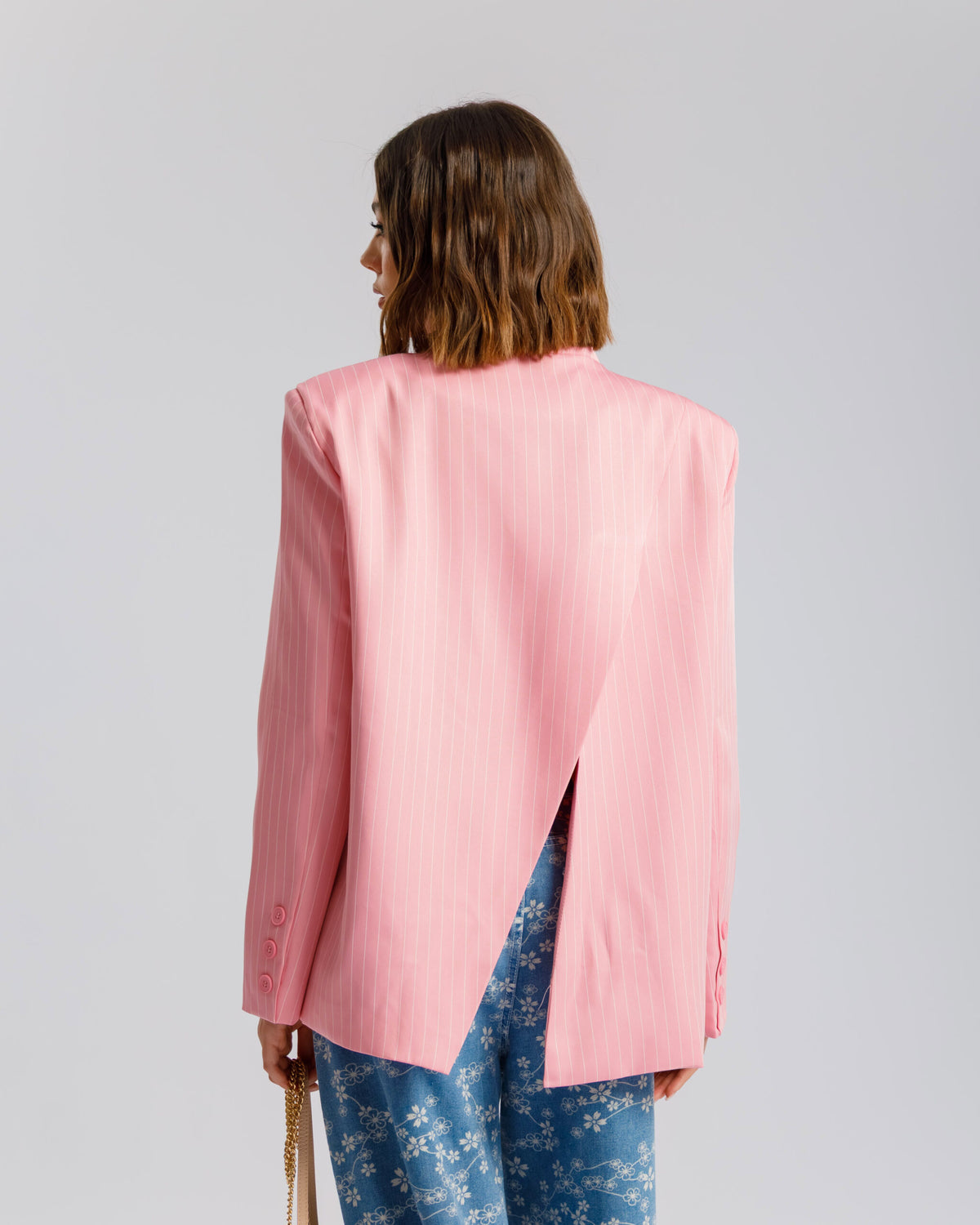 Blazer collo alto gessata ROSA - V15237