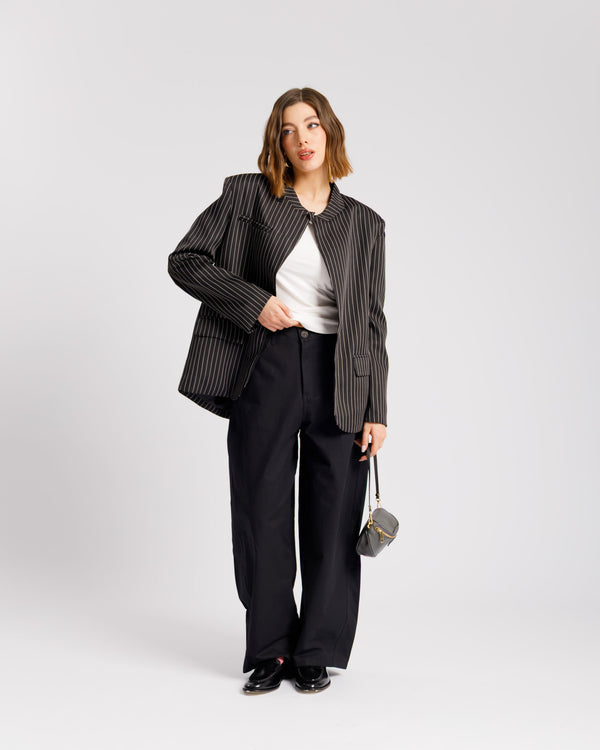 Blazer collo alto gessata NERA - V15237