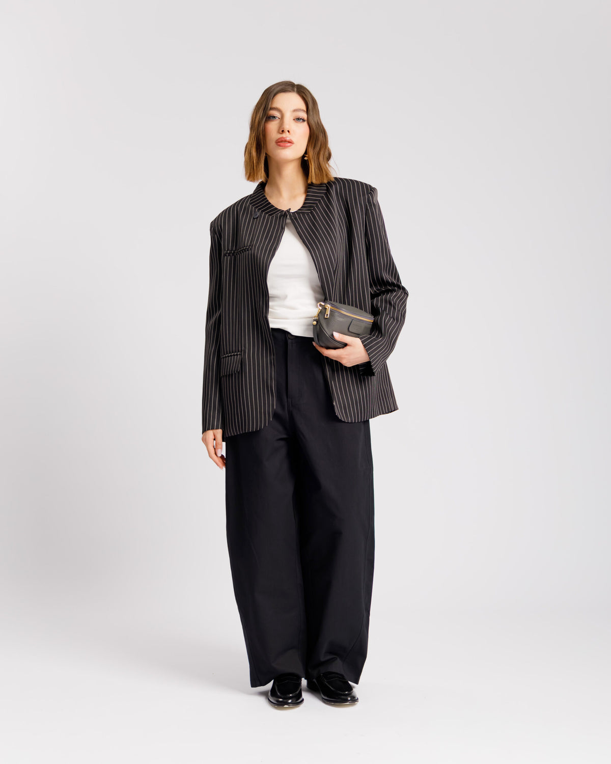 Blazer collo alto gessata NERA - V15237