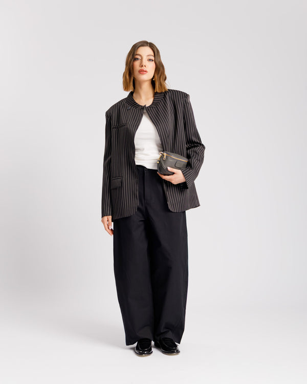 Blazer collo alto gessata NERA - V15237