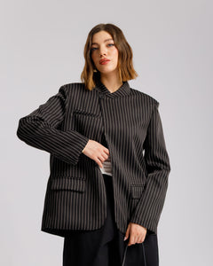 Blazer collo alto gessata NERA - V15237
