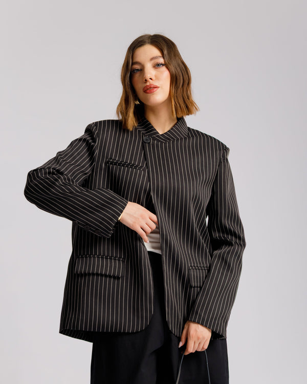 Blazer collo alto gessata NERA - V15237