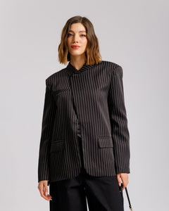 Blazer collo alto gessata NERA - V15237