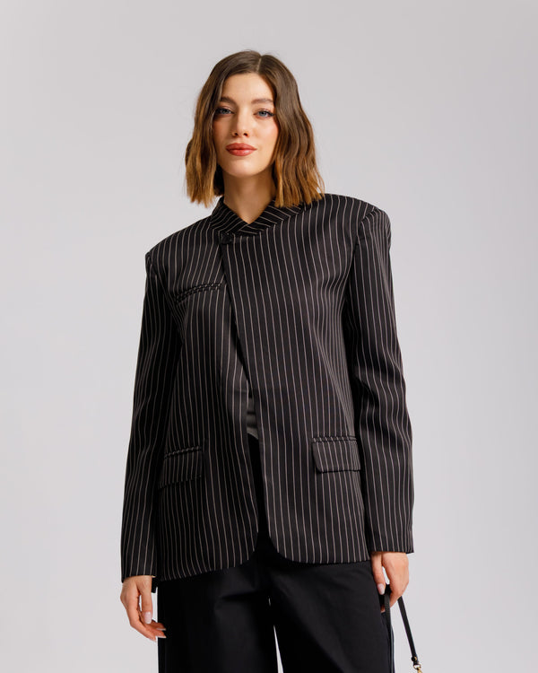 Blazer collo alto gessata NERA - V15237