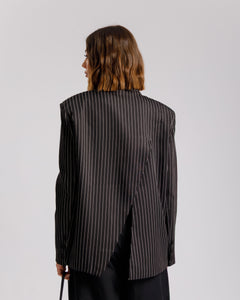 Blazer collo alto gessata NERA - V15237